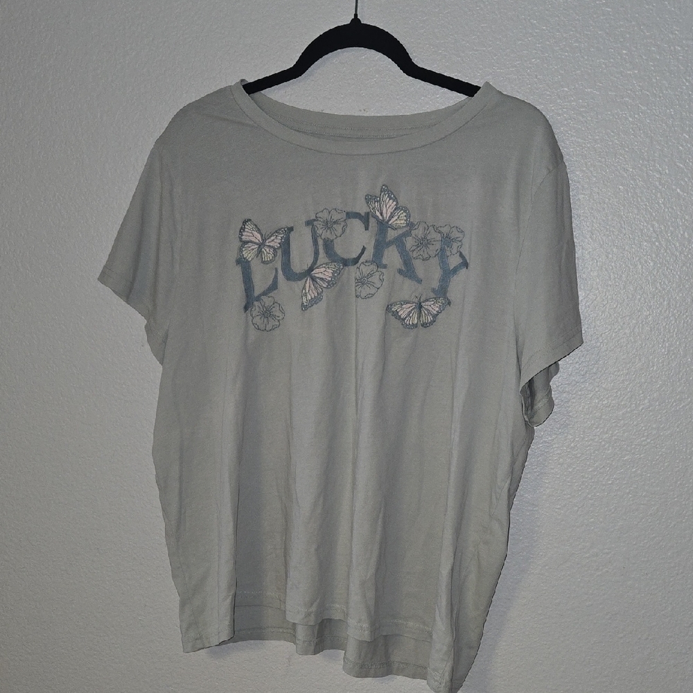 Lucky Brand Gray Tee with Butterfly Design